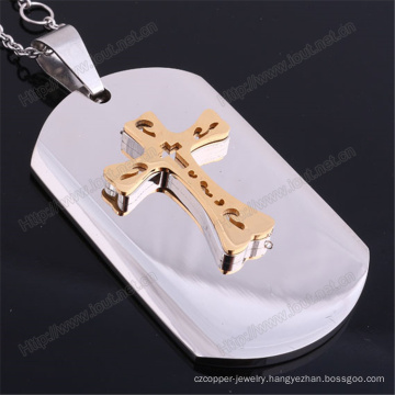 Stainless Steel Dog Tag Pendant with Cross and Prayer (IO-st252)